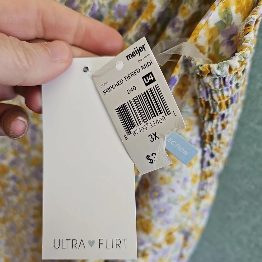 NWT Ultra Flirt Floral Sundress Smocked Tiered Adjustable Straps Women's 3X - Picture 6 of 11